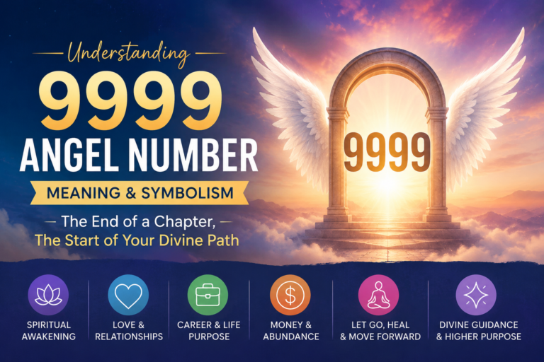 9999 angel number meaning, glowing golden 9999 with divine light